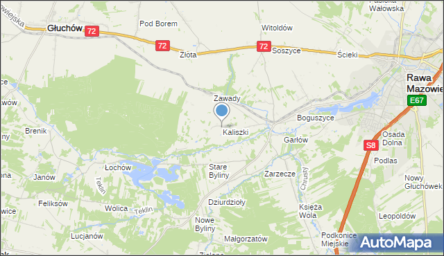 mapa Kaliszki, Kaliszki gmina Rawa Mazowiecka na mapie Targeo